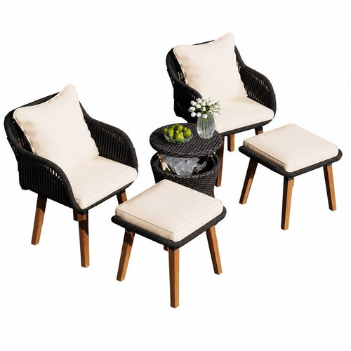 VTX-2855717 Elegant Bistro Table Chairs Set Contemporary Wicker Outdoor Furniture Collection Iron Chair 71*67*75 Patio Garden