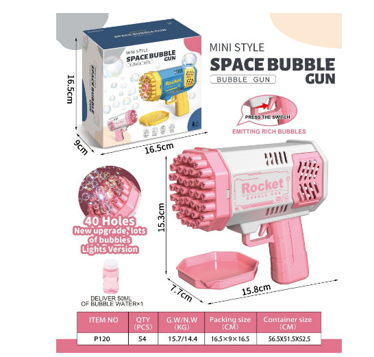 Automatic Bubble Blower with 69 Holes and Light for Kids