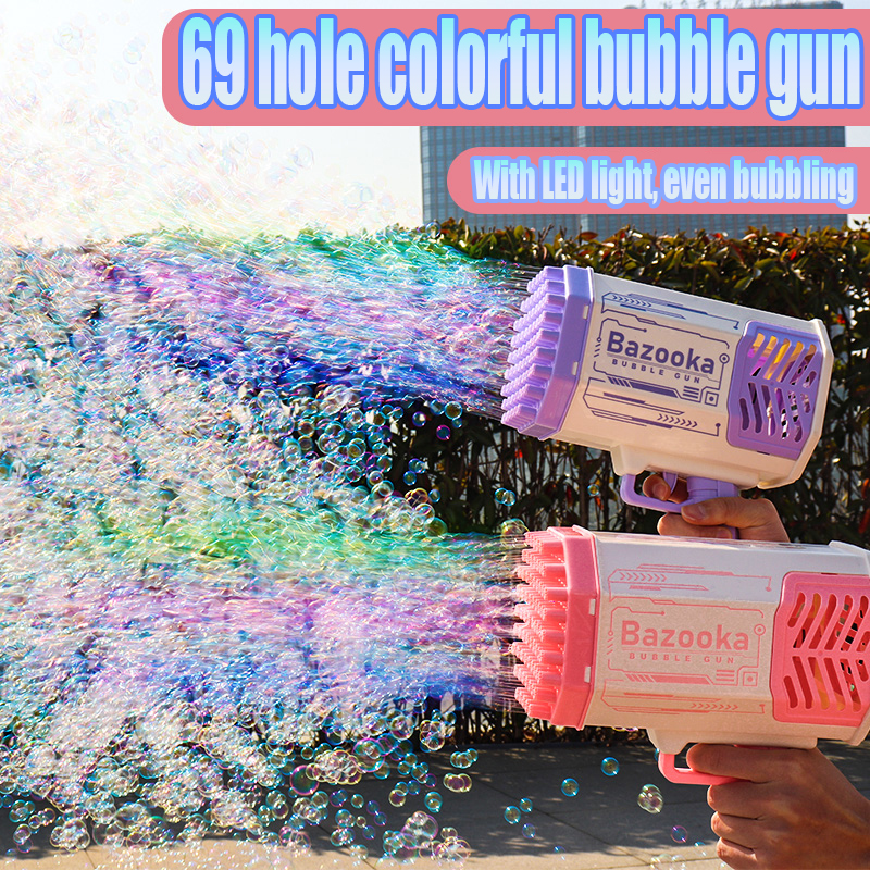 Automatic Bubble Blower with 69 Holes and Light for Kids