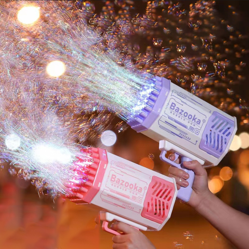Automatic Bubble Blower with 69 Holes and Light for Kids