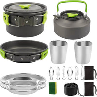 VTX-1595429 2-3 People Portable Foldable Picnic Cookware Set Outdoor Backpacking Gear Pot FryingPan Kettle Cooking Camping Mess