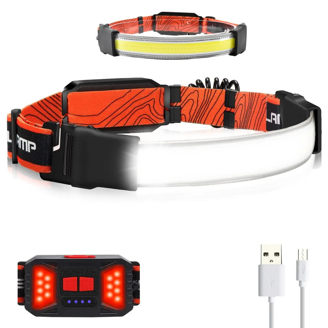Red Waterproof COB Rechargeable Headlamp with Adjustable Beam for Outdoor Activities