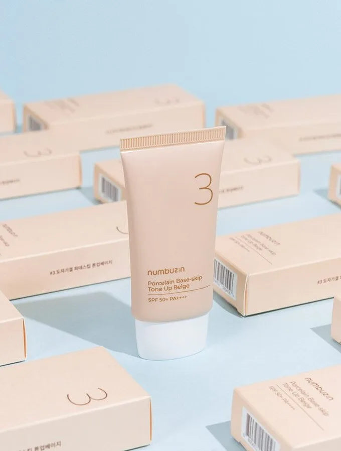 Porcelain Base-skip Tone Up Beige Cream 50ml Sunscreen SPF50 PA++++ for All Skin Types