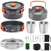 VTX-1595429 2-3 People Portable Foldable Picnic Cookware Set Outdoor Backpacking Gear Pot FryingPan Kettle Cooking Camping Mess