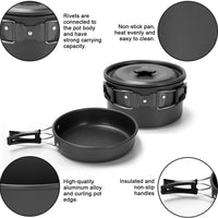 VTX-1595429 2-3 People Portable Foldable Picnic Cookware Set Outdoor Backpacking Gear Pot FryingPan Kettle Cooking Camping Mess