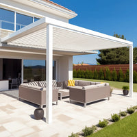 VTX-2102437 Size Heavy Duty Motorized Waterproof Sunshade Windproof Luxury Louvered Aluminum Outdoor Garden Pergola Home Decor