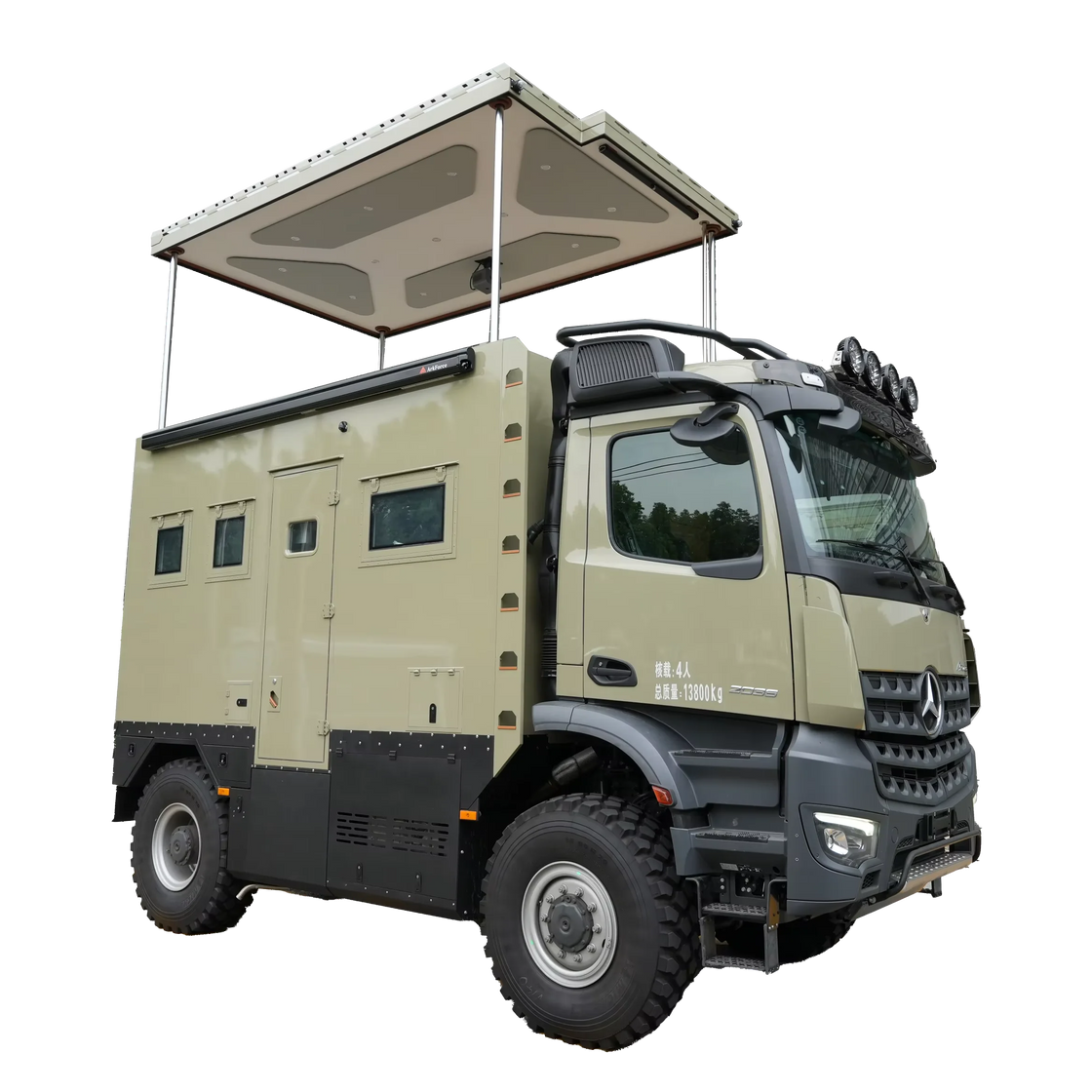 Zhenxiang Luxury 4x4 Camper Caravan RV with Kitchen for 4-6 Persons, Aluminum Composite Panels, Green, 5995*2550*3950mm