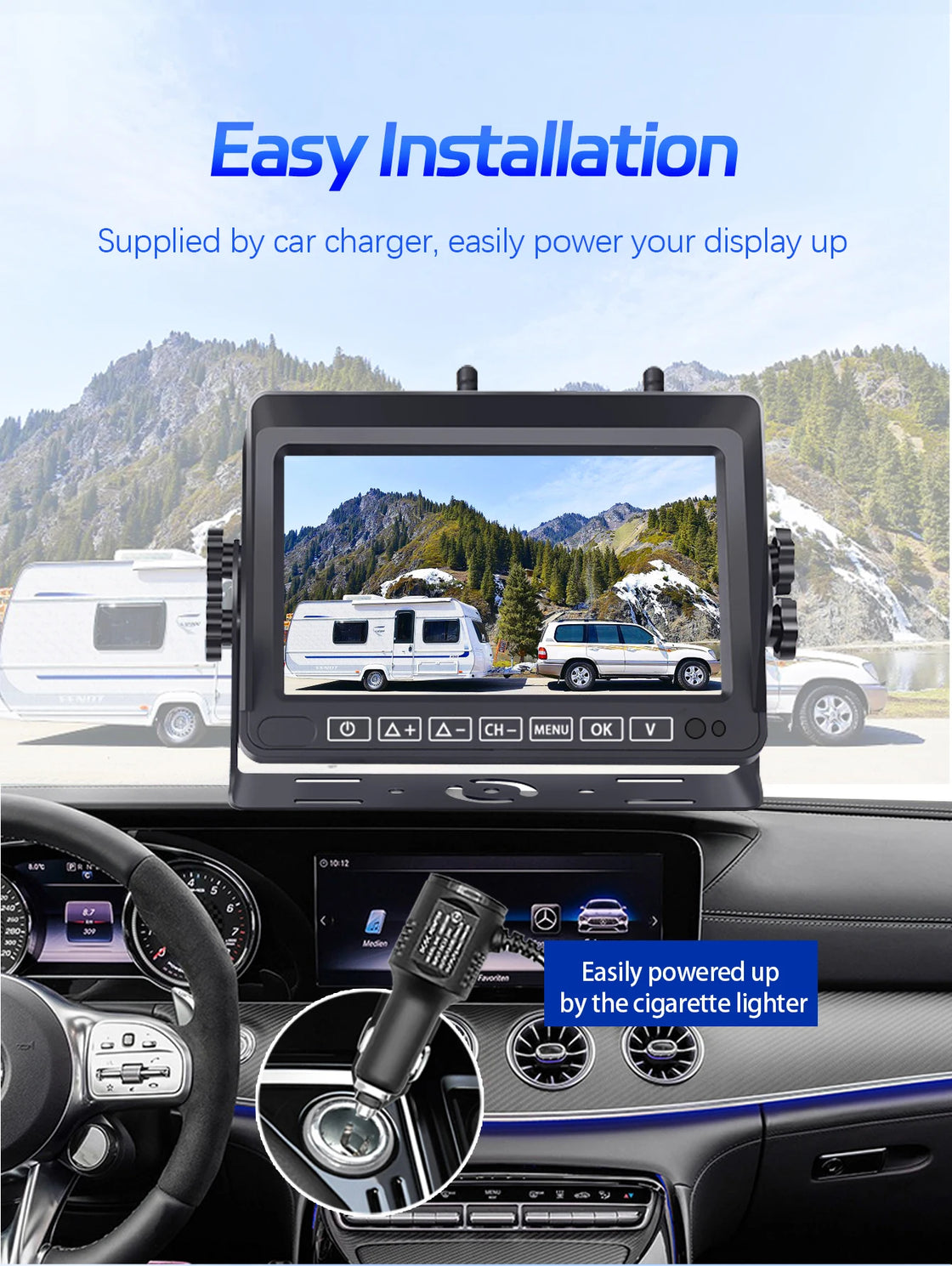 5 Inch Wireless Solar Battery Dash Cam with Monitor for Trucks, RVs, and Trailers - Model ZY-W513