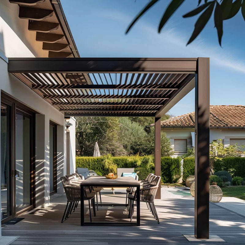 VTX-2102437 Size Heavy Duty Motorized Waterproof Sunshade Windproof Luxury Louvered Aluminum Outdoor Garden Pergola Home Decor