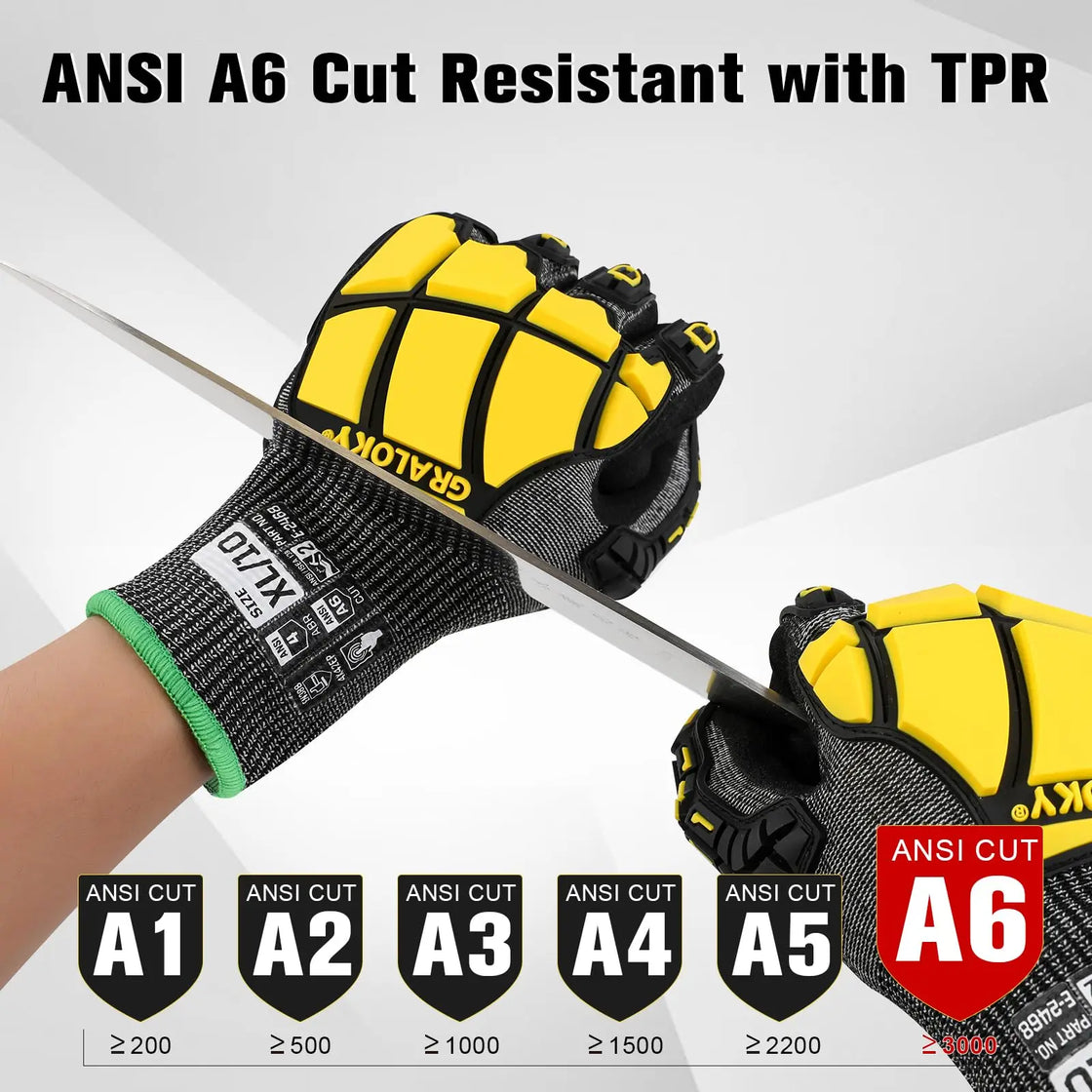 TPR Safety Gloves for Construction and Heavy Duty Work, Anti-Cut and Impact Resistant, Size S/M/L/XL/2XL