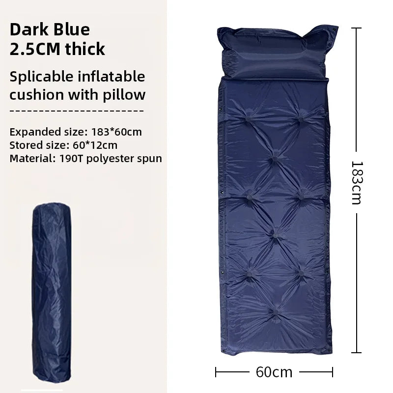 Automatic Inflatable Sleep Pad for Camping and Outdoor Use, 183x60x2.5cm, PVC and Polyester, Portable and Foldable