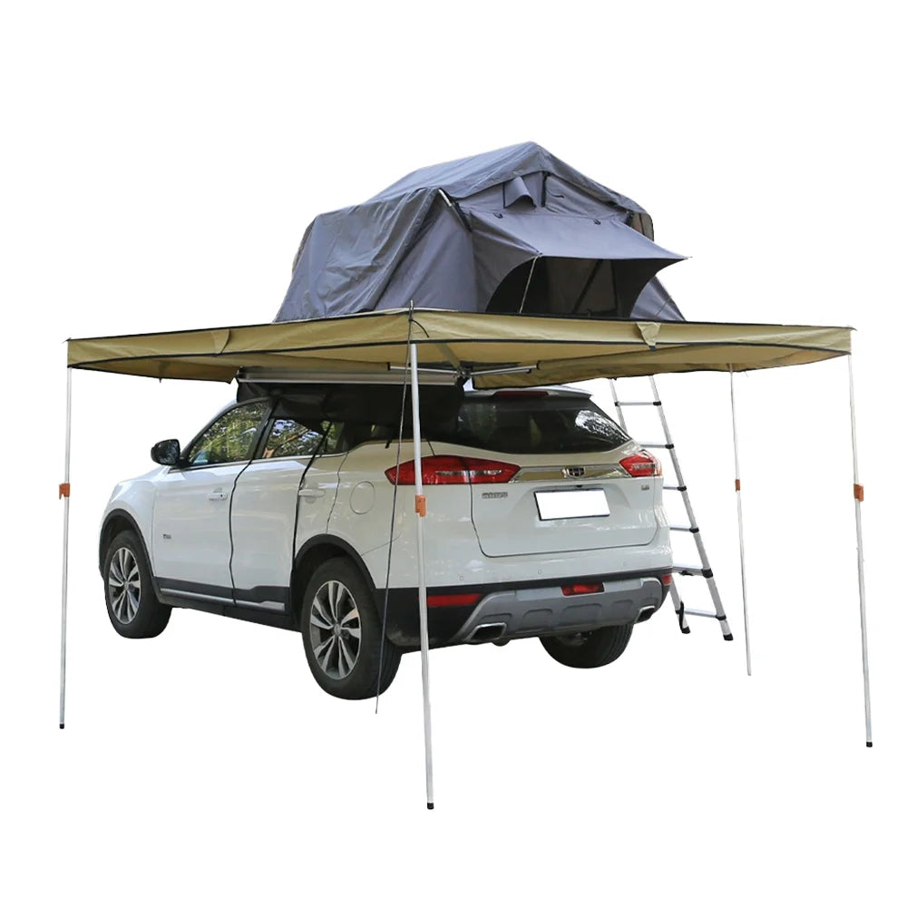 270-Degree Car Side Sunshade Frame Portable Camping Roof Tent for 3-4 Persons, Heavy-Duty Waterproof Polyester and Oxford Cloth