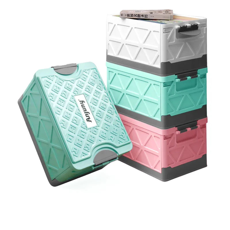 Large Movable Outdoor Storage Box with Wooden Cover, Square Shape, 35L Capacity, Eco-Friendly Plastic, Folding Design