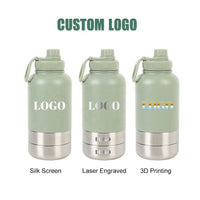 VTX-3090853 32oz Dog Feeder Food Bowls Water Bottles 3in1 Vacuum Insulated Portable Outdoor Travel Pet Stainless Steel Home Decor