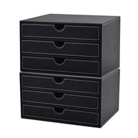 VTX-2709541 FOSKA Stackable Modular Storage Box Black Three Drawer Organizer Leather Accommodating Various Home Accessories