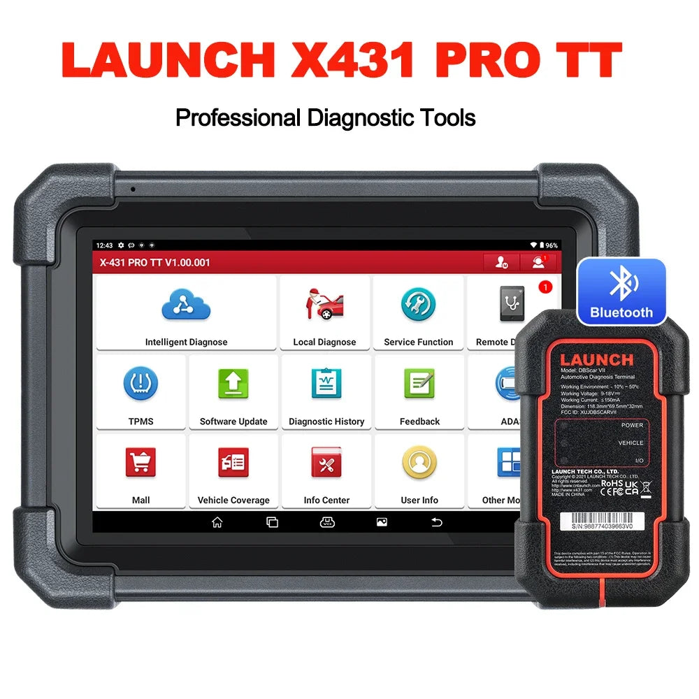 LAUNCH X431 PRO TT Bidirectional Scan Tool with DBSCar VII Connector, 37+ Reset Functions, ECU Online Coding, CANFD Key IMMO