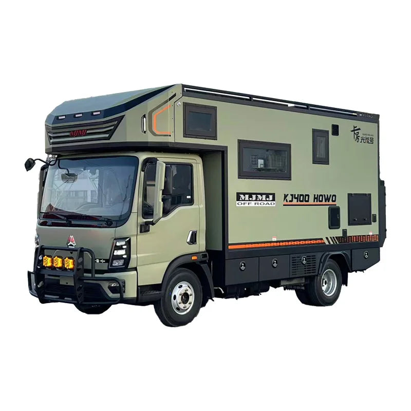 Large Living Space RV Motorhome with Full Furniture Set, 4-6 Passenger Capacity, Green, 5995*2500*3290mm, Diesel Fuel, Aluminum Alloy, Includes Kitchen, Bathroom, and Sleeping Facilities