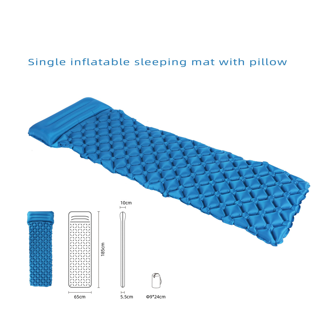 Ultralight Inflatable Sleeping Pad Self-Inflating Mattress for Camping and Hiking, Nylon TPU Coated, 183x65x5.5cm