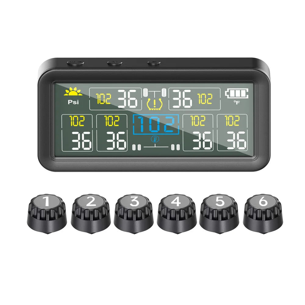 6 Wheels Tire Pressure Monitoring System for Vans RVs Caravans - External Sensor LCD Display