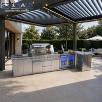 VTX-2888869 Stainless Steel Modular Outdoor Grill Island Built Gas Bbq Side Burner Griddle Sink Storage Prep Station Kitchen Home