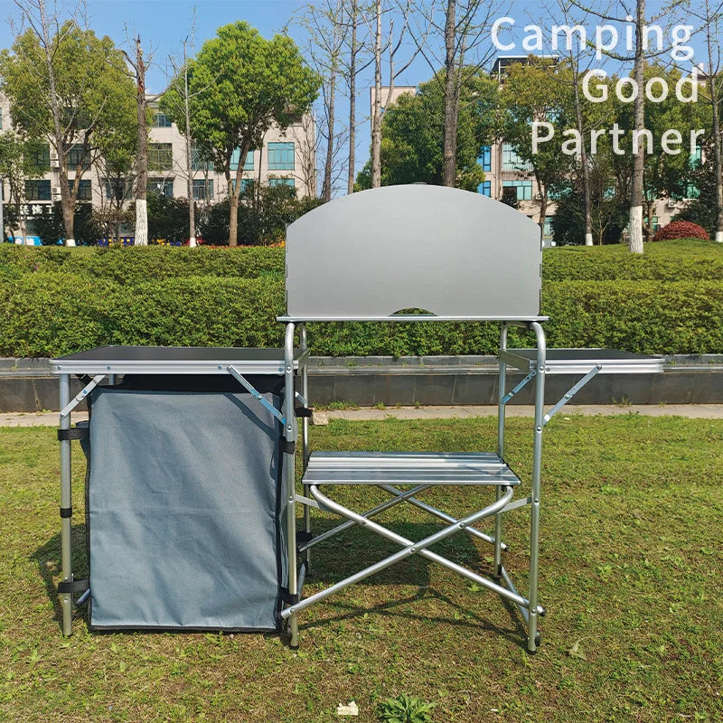 Foldable Aluminum Camping Kitchen Table with Storage Bag, Portable Outdoor Cooking Cupboard