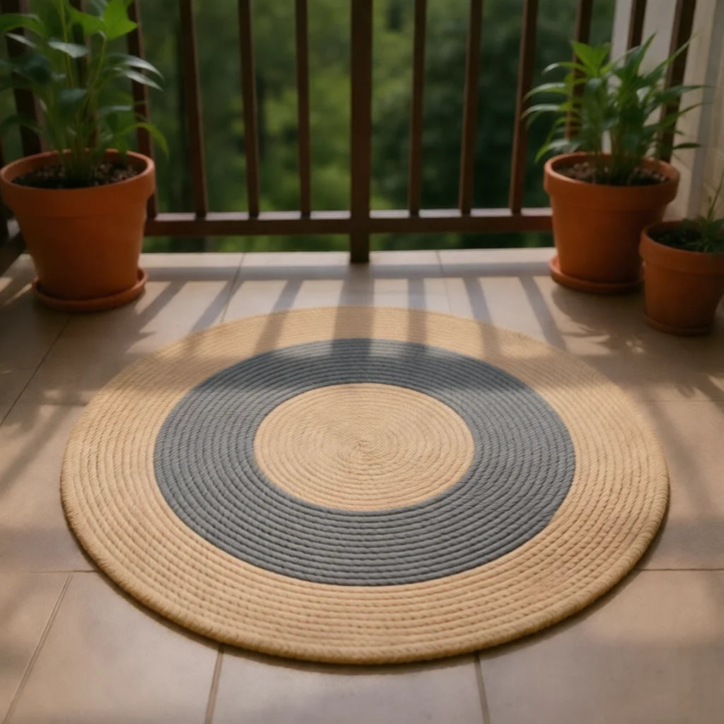 Portable Round Rug Picnic and Beach Mat - Non-Slip Reversible Polyester, 120cm Diameter