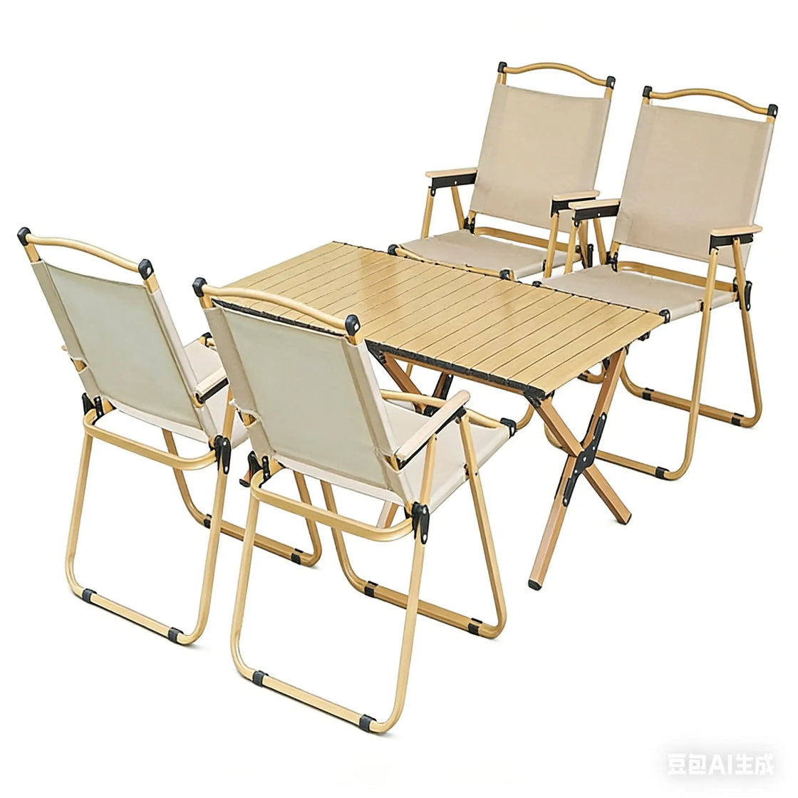 Folding Outdoor Beach Chair with Removable Mesh Table, Aluminum Alloy Frame, and Teslin Fabric