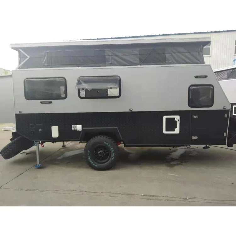 15ft Motorhome RV Caravan Toy Hauler Trailer with Customization for Camping, Aluminum and Fiberglass, 3000KG Payload