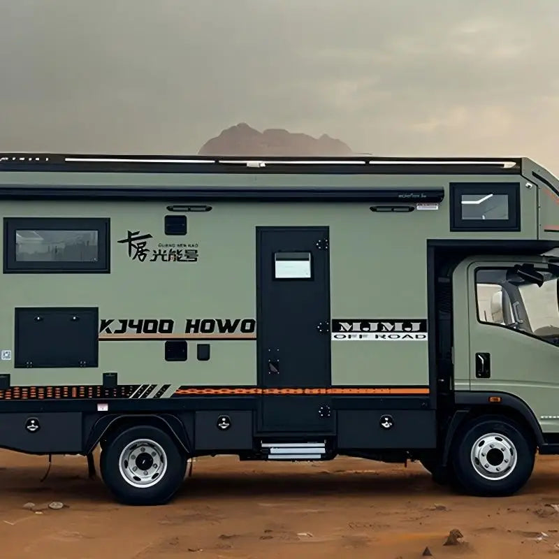 Aluminum RV Camper for 4-6 Passengers, 7000KG Payload, Euro 6 Emission, 5995*2500*3290mm, Yellow/Green