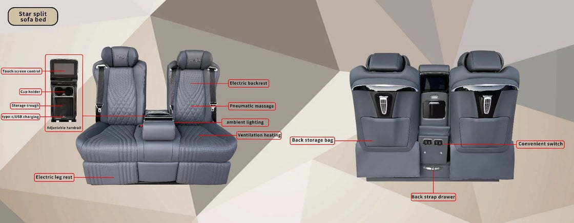 Vito Alphard MPV Rear Seat Butterfly-style Sofa Bed with Reclining Functionality and Napa Leather Upholstery