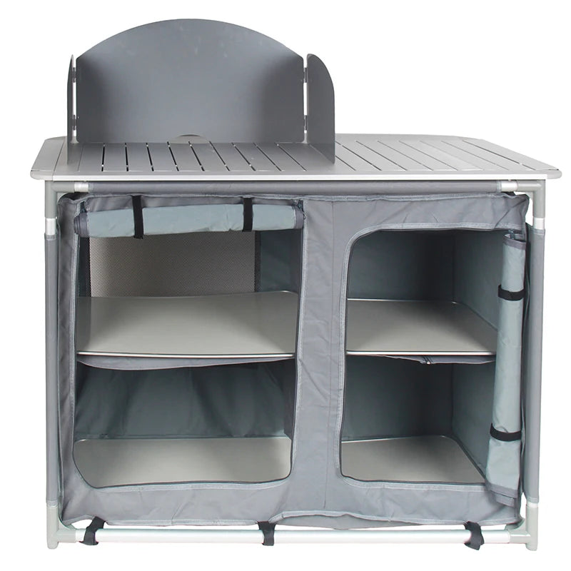 Folding Outdoor Cooking Cabinet with Sink, Aluminum Frame, Space-Saving Design
