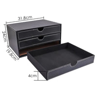 VTX-2709541 FOSKA Stackable Modular Storage Box Black Three Drawer Organizer Leather Accommodating Various Home Accessories