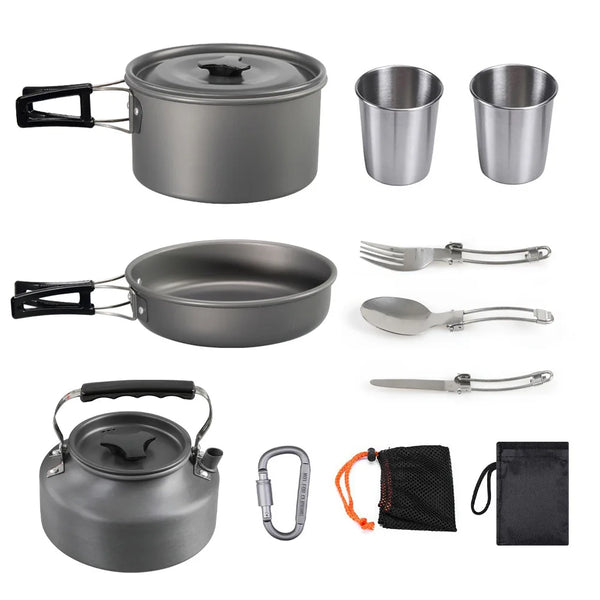 VTX-1890341 Outdoor Camping Aluminum Alloy Cookware Frying Pan Teapot Utensils Complete Set SYNC-C03-DS-310 Portable Picnic