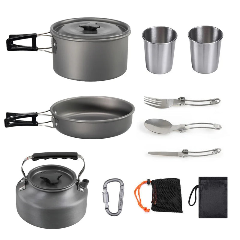 VTX-1890341 Outdoor Camping Aluminum Alloy Cookware Frying Pan Teapot Utensils Complete Set SYNC-C03-DS-310 Portable Picnic