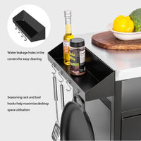 VTX-2856101 Movable Durable Multi-Function Outdoor Kitchen Island 403 Stainless Steel Top BBQ Prep Table Storage Cart Backyard