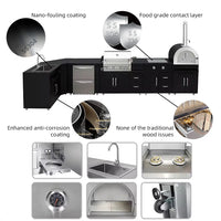 VTX-2921637 Commercial Food 304 Stainless Steel Outdoor Kitchen Modular L Shaped BBQ Island Home Prep Space Cooking Breakfast