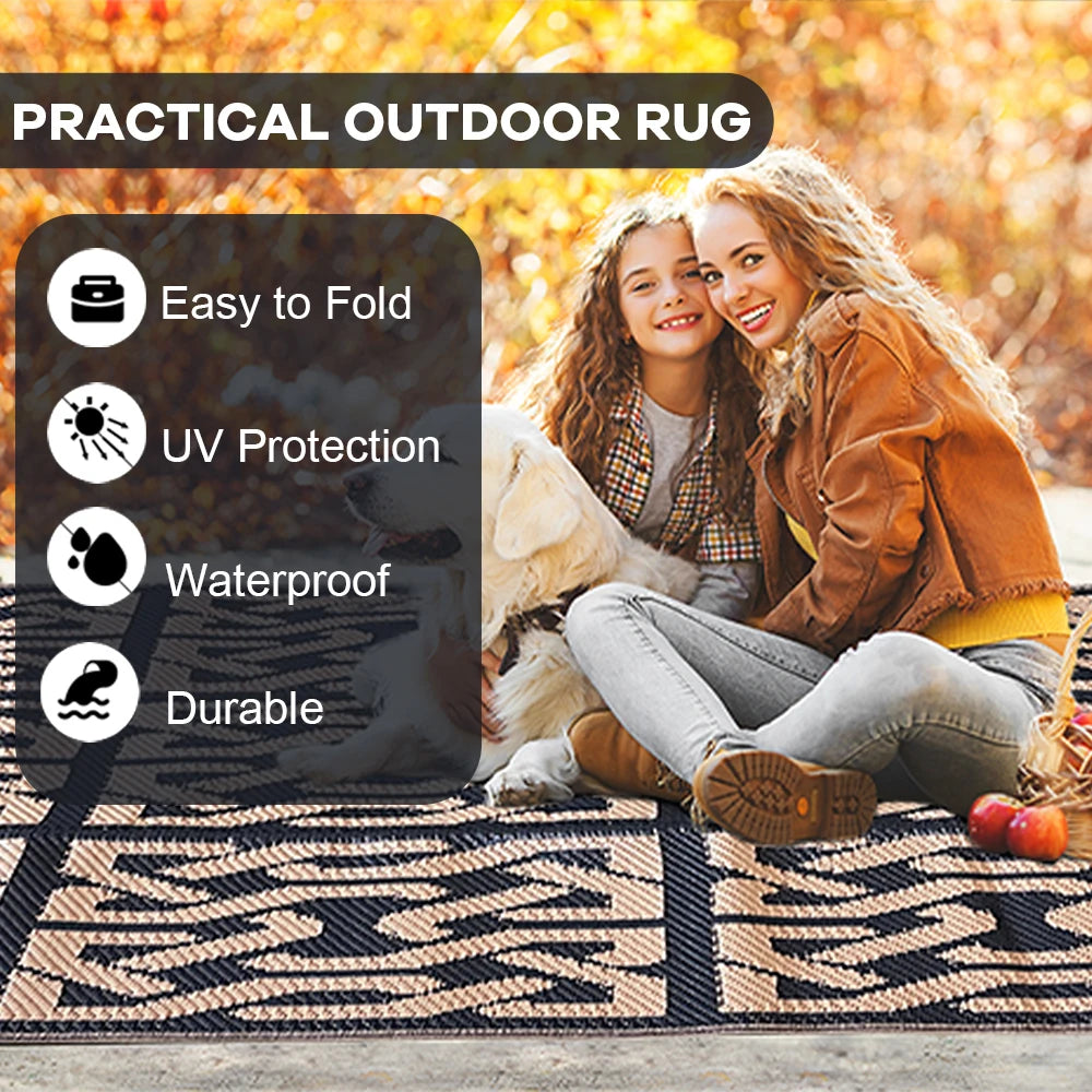 Outdoor Woven Mat, Rectangular, Washable, Stain Resistant, Non-Slip, Geometric Pattern, Polypropylene, Flat Pile