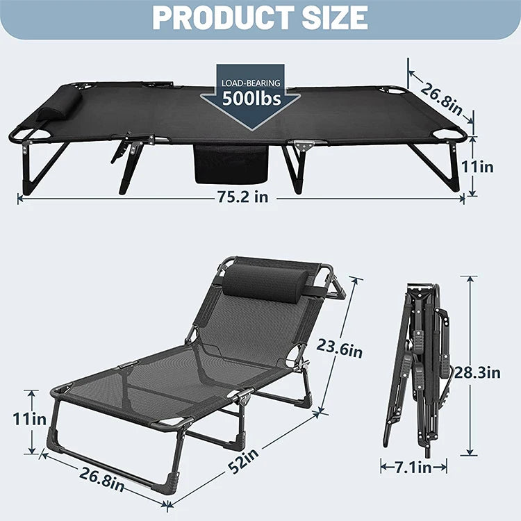 Foldable Metal Fabric Cot with Adjustable Height for Outdoor Camping and Hospital Use
