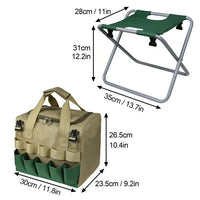 VTX-1774757 Portable Folding Garden Kneeler Heavy Duty Handles Hand Tools Set Including Chair Seat Tote Bag Polyester Camping