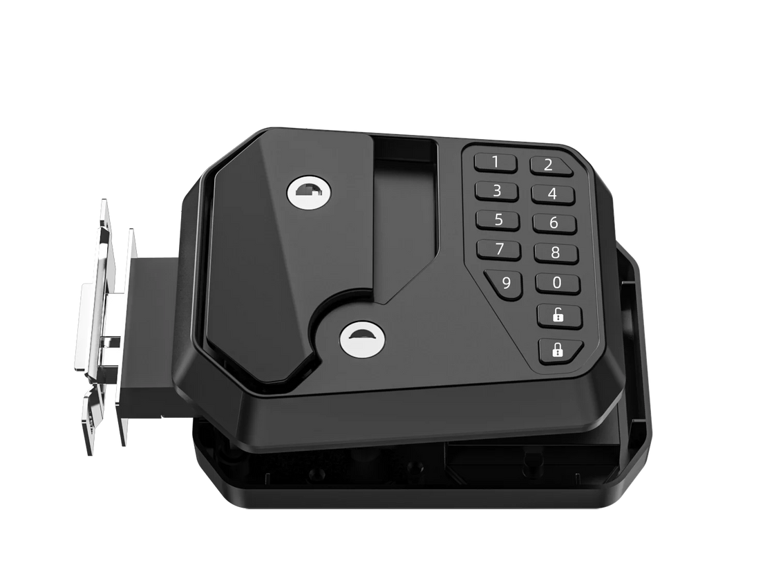 All Metal RV Keyless Door Lock System with Remote Control, Password, and Fingerprint - Black