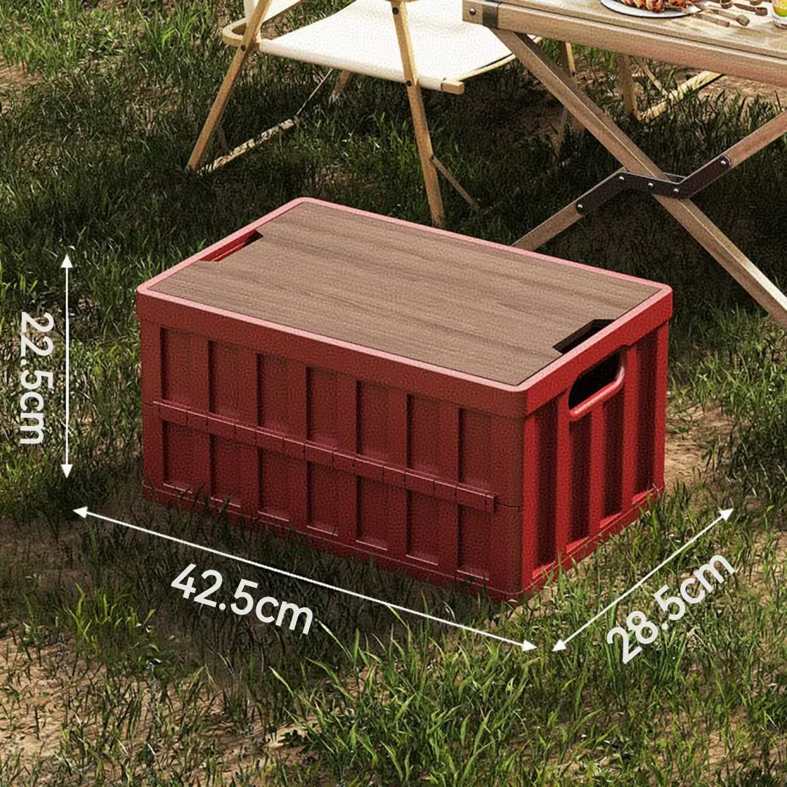 Collapsible Plastic Storage Crate for Camping and Grocery Use, Red, Multi-Functional Utility Case