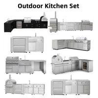 VTX-2921637 Commercial Food 304 Stainless Steel Outdoor Kitchen Modular L Shaped BBQ Island Home Prep Space Cooking Breakfast
