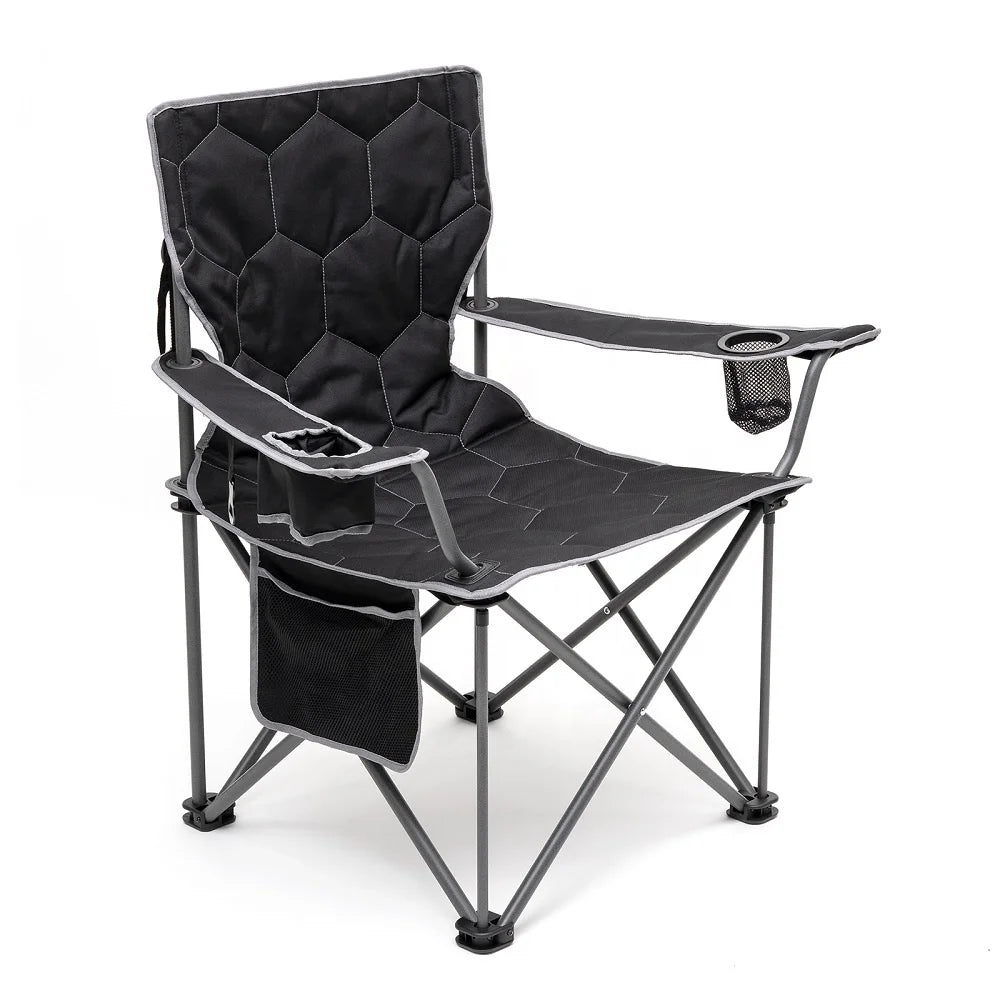 Folding Camping Chair with Steel Frame and Padded 600D PVC Fabric, Outdoor Beach and Leisure Use, 500 lbs Capacity