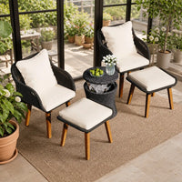 VTX-3511461 Elegant Bistro Table Chairs Set Contemporary Wicker Outdoor Furniture Collection Iron Portable Waterproof Durable