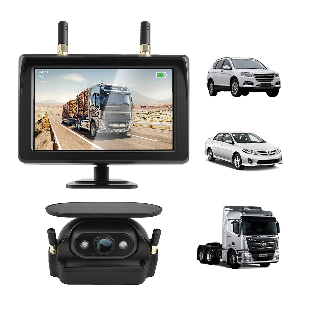 Solar Wireless WIFI Truck Camera System with 5-Inch IPS Monitor and Magnetic Waterproof Backup Camera