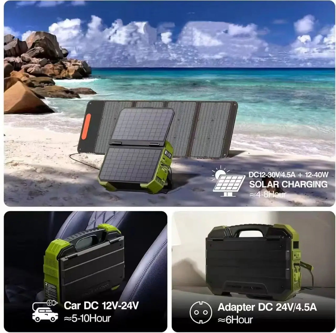 1600W Solar Generator Power Station with Built-in Solar Panel, AC/DC/USB Outputs, IP55 Waterproof, Green