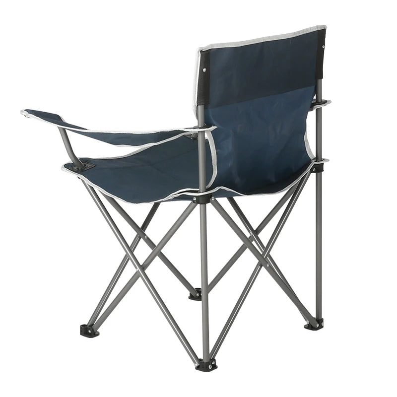 Folding Outdoor Metal Camping Chair with Cup Holder, Portable Picnic Chair, Steel Tube Leg, 600D Oxford Fabric, 200kg Capacity