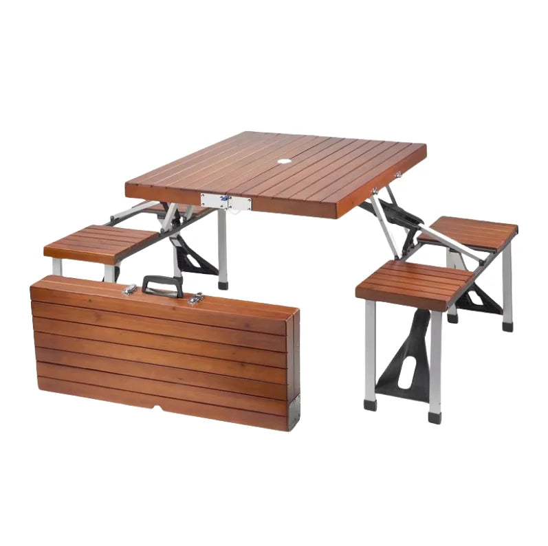 Foldable Aluminum Outdoor Dining Table and Chairs Set, Waterproof Metal Picnic Furniture, Square Design, Modern Style