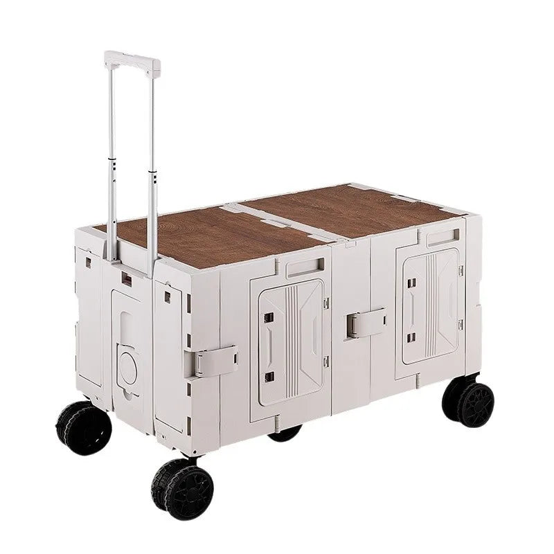 Foldable Five-Wheel Utility Cart for Outdoor Camping, Travel, and Picnics - Large Capacity Mobile Food Trolley