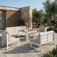 VTX-3118245 Aluminum Outdoor Sofa Set 7 Piece 3 Seater Loveseat 2 Chairs High Low Tables Modern Waterproof Durable Eco-Friendly